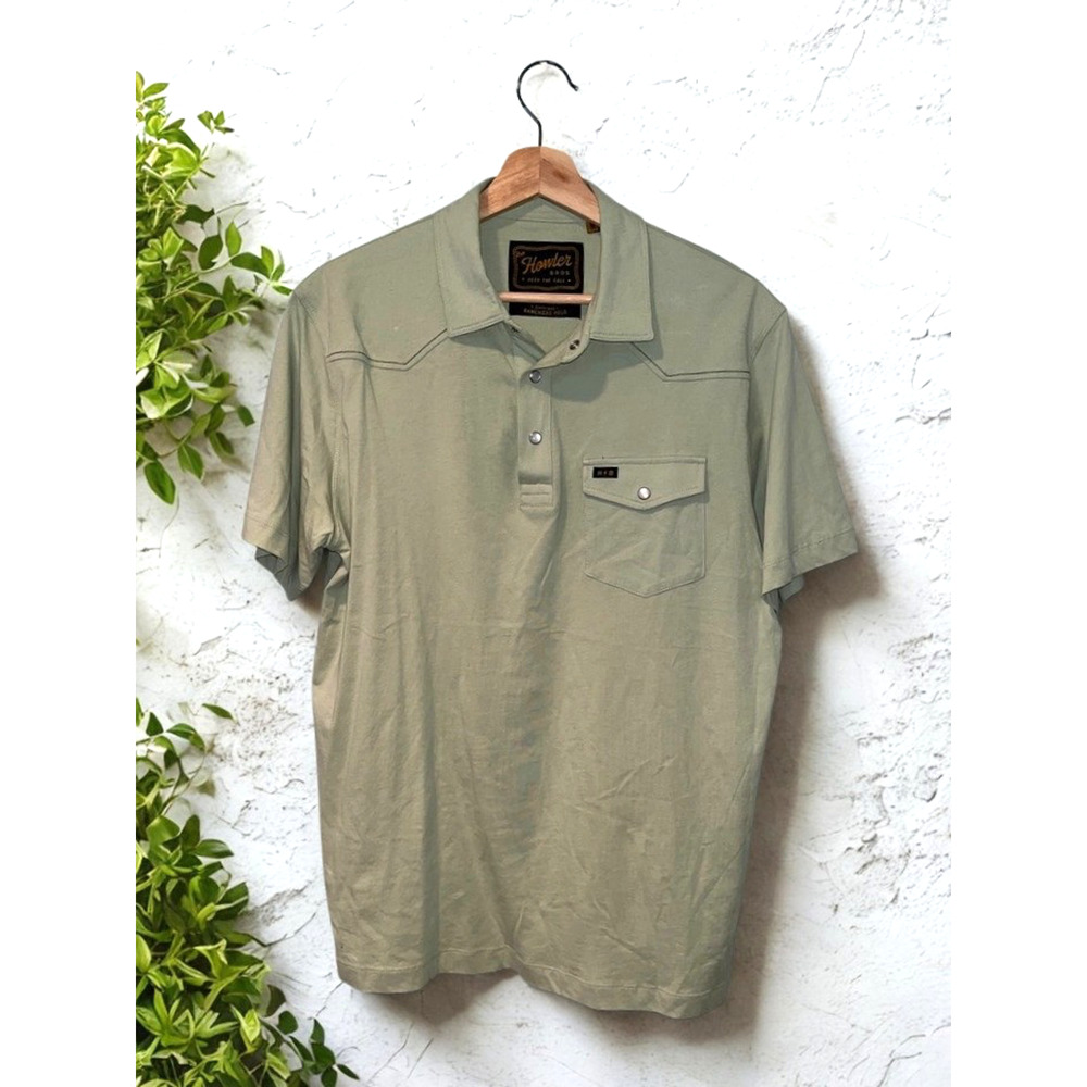 Howler Brothers Ranchero Western Pearl Snap Polo Green Cotton Shirt Mens M - Picture 3 of 11